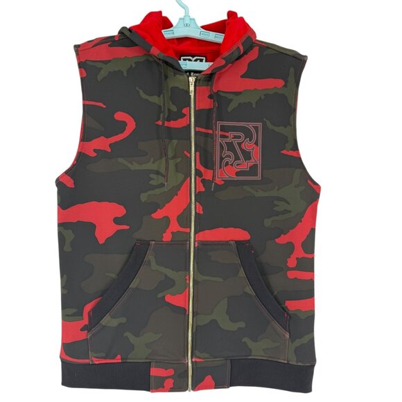 NEW WITH DEFECT Rock Revival Men Black/Red/Green Camouflage Hoodie Vest Jacket M - Picture 2 of 13